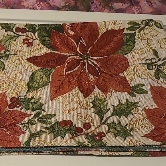 Festive Poinsettia Tapestry Table Runner - Picture 2 of 14
